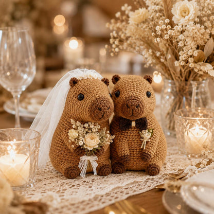 Custom Capybara Wedding Cake Topper, Crochet Bride and Groom Capybara Plush, Cute Animal Wedding Decor, Unique Anniversary Gift for Couple