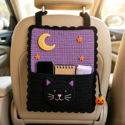 Handmade Crochet Halloween Car Seat Organizer, Multiple Spooky Designs, Cute Backseat Storage Bag, Fall & Halloween Gift for Car Lovers
