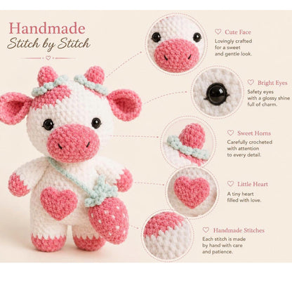 Cute Crochet Cow Plush, Handmade Amigurumi Cow, Pink Cow Stuffed Animal, Nursery Decor, Baby Shower Gift, Cute Farm Animal Gift