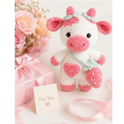 Cute Crochet Cow Plush, Handmade Amigurumi Cow, Pink Cow Stuffed Animal, Nursery Decor, Baby Shower Gift, Cute Farm Animal Gift
