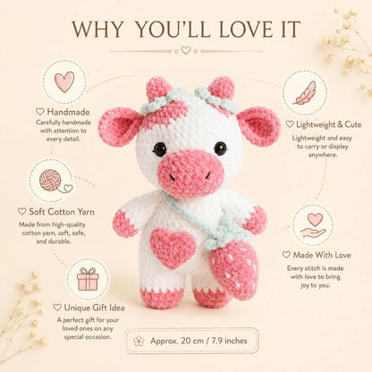 Cute Crochet Cow Plush, Handmade Amigurumi Cow, Pink Cow Stuffed Animal, Nursery Decor, Baby Shower Gift, Cute Farm Animal Gift