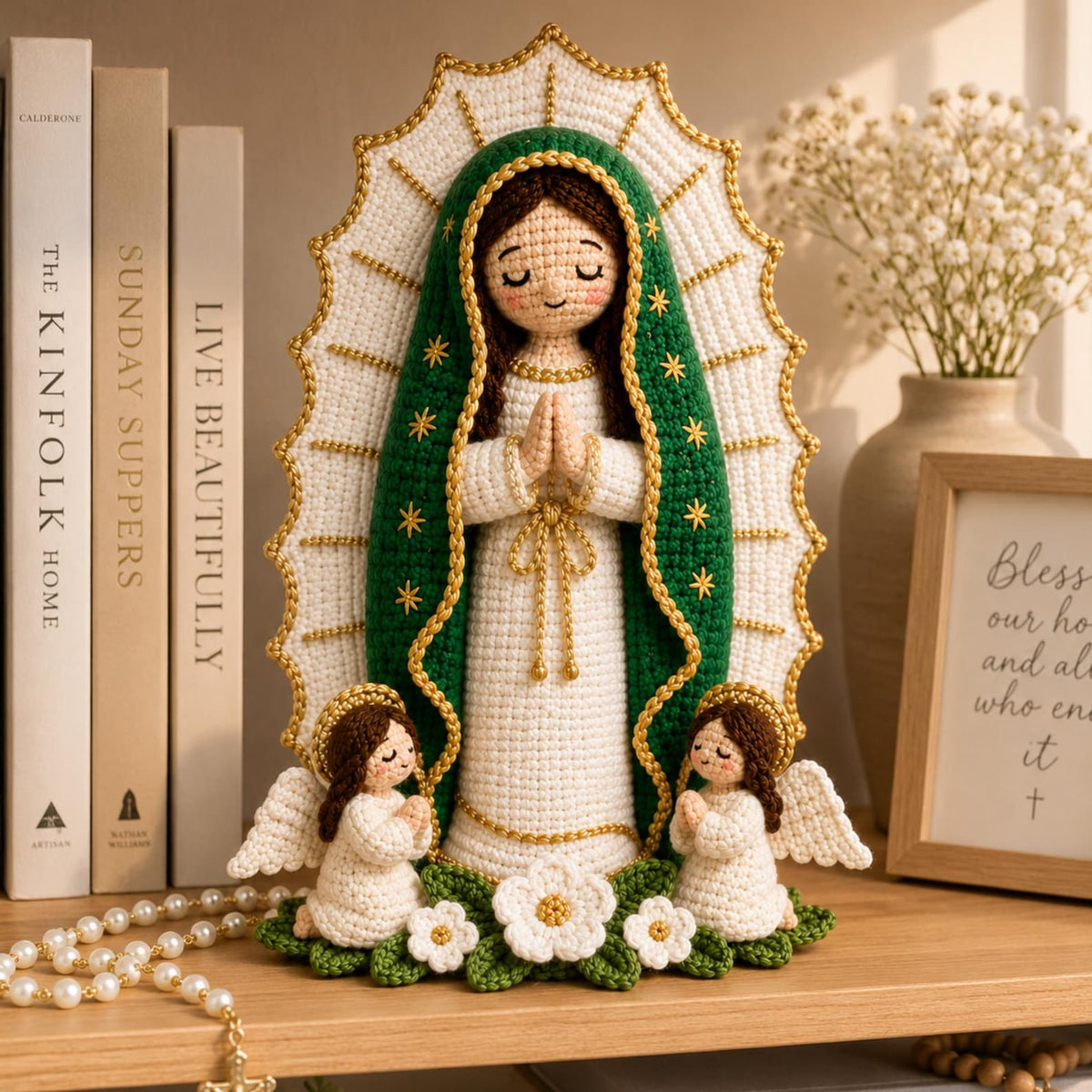 Handmade Crochet Virgin Mary Statue, Our Lady Amigurumi, Catholic Home Decor, Prayer Room Ornament, Christian Gift for Mom, Faith Gift