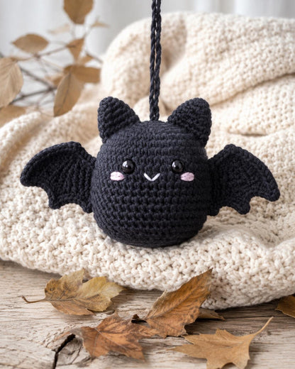 Crochet Bat Car Rearview Mirror Hanging Ornament, Cute Spooky Halloween Car Accessories, Handmade Amigurumi Bat Decor, New Driver Gift