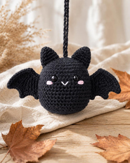 Crochet Bat Car Rearview Mirror Hanging Ornament, Cute Spooky Halloween Car Accessories, Handmade Amigurumi Bat Decor, New Driver Gift