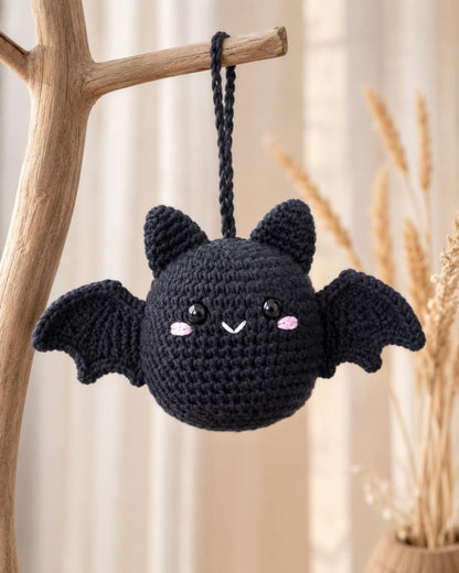 Crochet Bat Car Rearview Mirror Hanging Ornament, Cute Spooky Halloween Car Accessories, Handmade Amigurumi Bat Decor, New Driver Gift