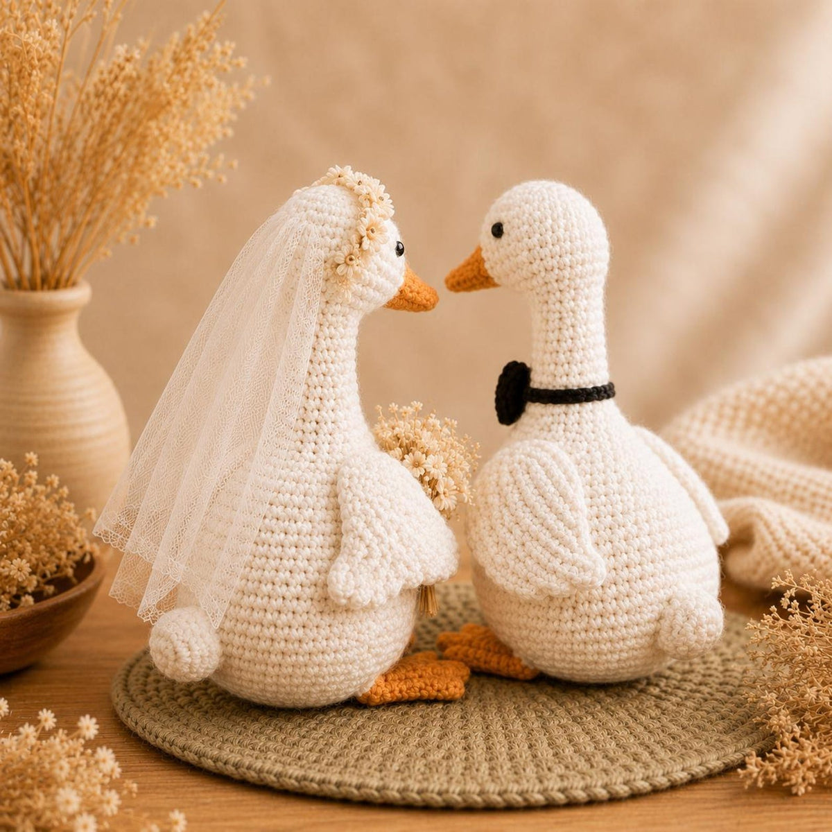 Custom Duck Wedding Cake Topper, Crochet Bride and Groom Geese Plush, Cute Animal Wedding Decor, Unique Anniversary Gift, Farmhouse Wedding