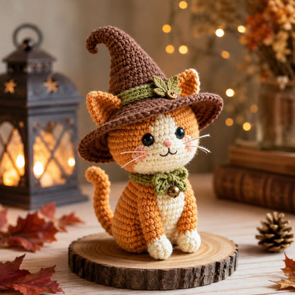Handmade Crochet Witch Cat Amigurumi, Halloween Bat Kitten Plush, Spooky Halloween Decor, Witchy Cat Lover Gift, Cute Fall Home Decor