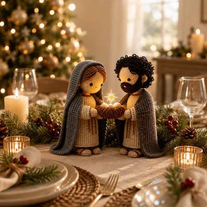 Christmas Crochet Set, Handmade Holy Family, Christmas Nativity Scene, Catholic Christmas Decoration, Christianity Gift Day, Display Shelf
