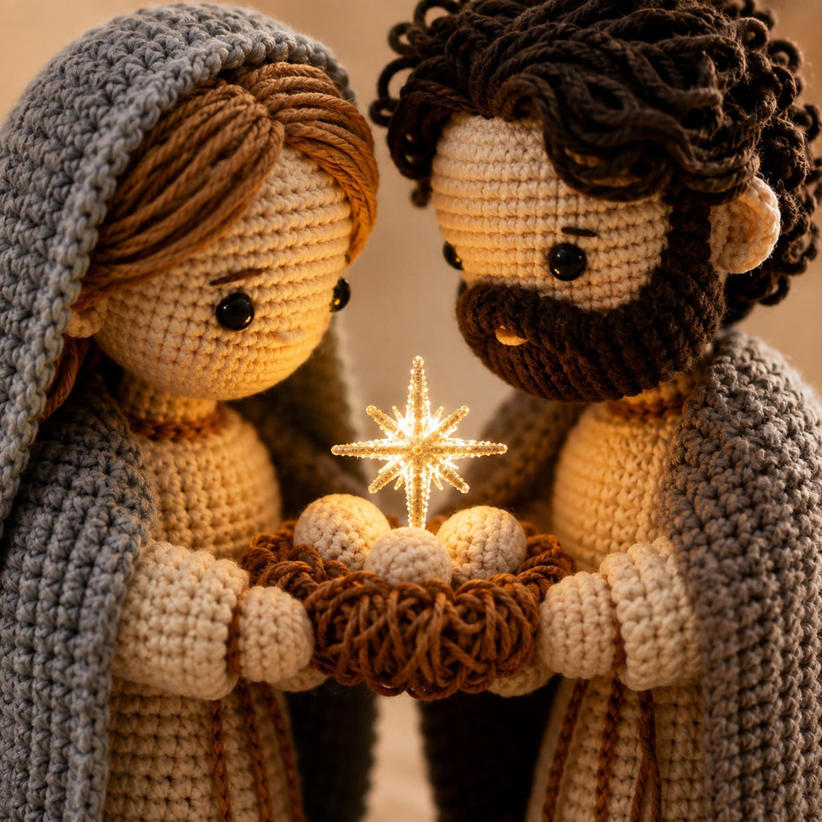 Christmas Crochet Set, Handmade Holy Family, Christmas Nativity Scene, Catholic Christmas Decoration, Christianity Gift Day, Display Shelf