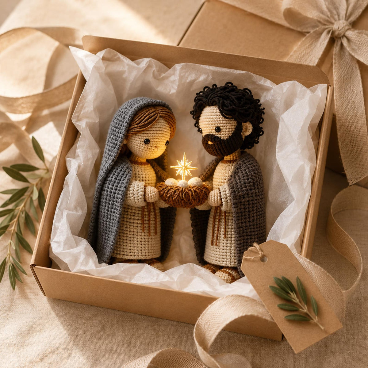 Christmas Crochet Set, Handmade Holy Family, Christmas Nativity Scene, Catholic Christmas Decoration, Christianity Gift Day, Display Shelf