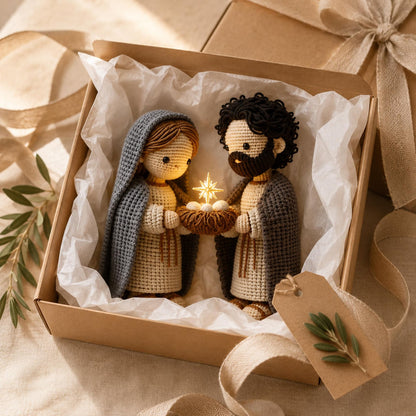 Christmas Crochet Set, Handmade Holy Family, Christmas Nativity Scene, Catholic Christmas Decoration, Christianity Gift Day, Display Shelf