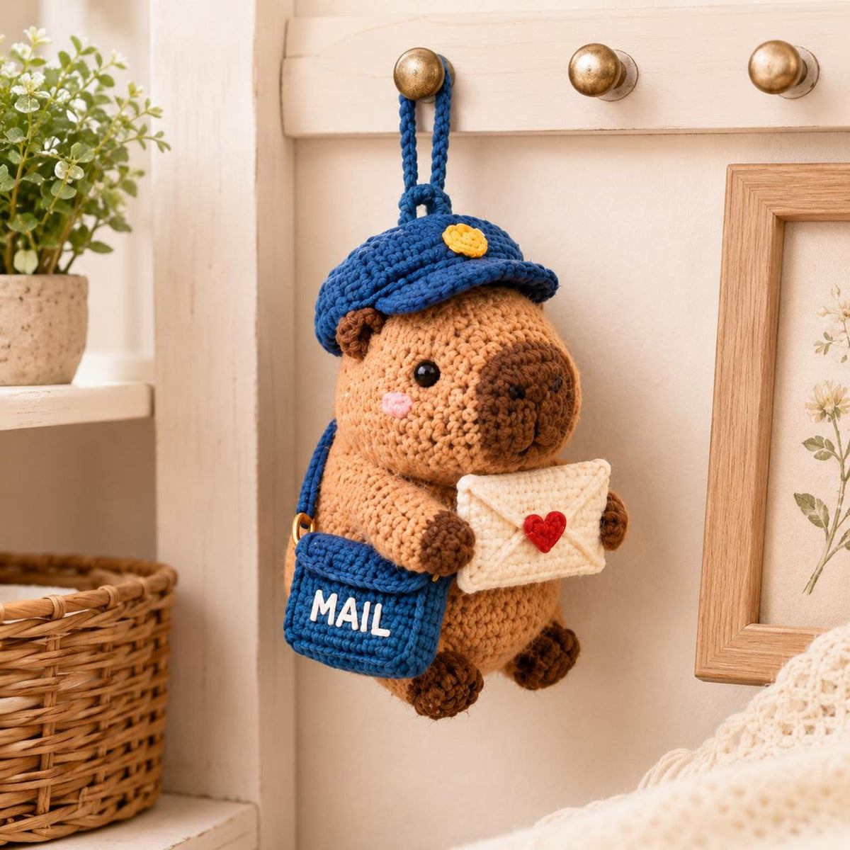 Crochet Camping Capybara Car Hanging, Amigurumi Hiker Animal Rearview Mirror Charm, Backpack Keychain Plush, Nature Lover Gift, Hiker Gift
