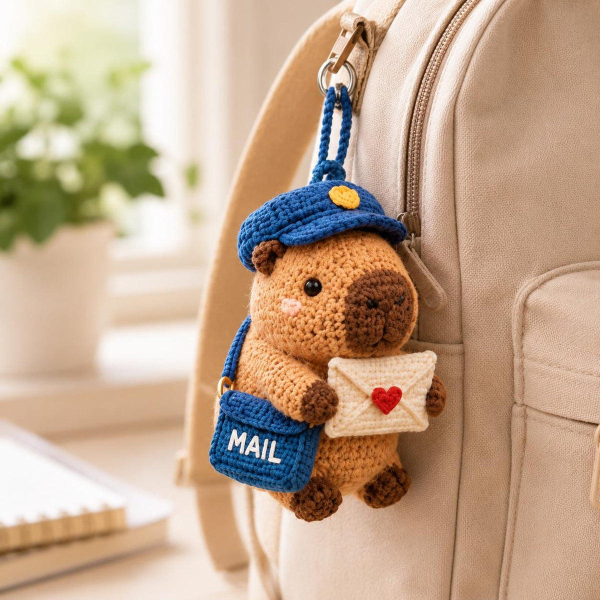 Crochet Camping Capybara Car Hanging, Amigurumi Hiker Animal Rearview Mirror Charm, Backpack Keychain Plush, Nature Lover Gift, Hiker Gift