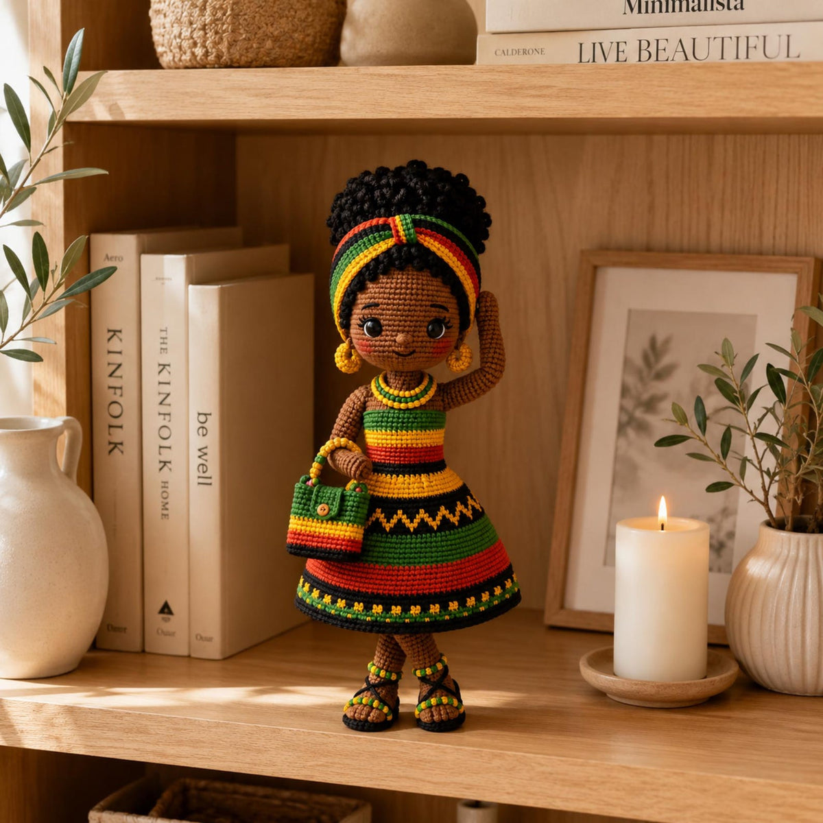 Handmade Crochet Afro Girl Doll, Black Amigurumi Doll, African Inspired Soft Toy, Personalized Crochet Gift, Nursery Decor, Baby Shower Gift
