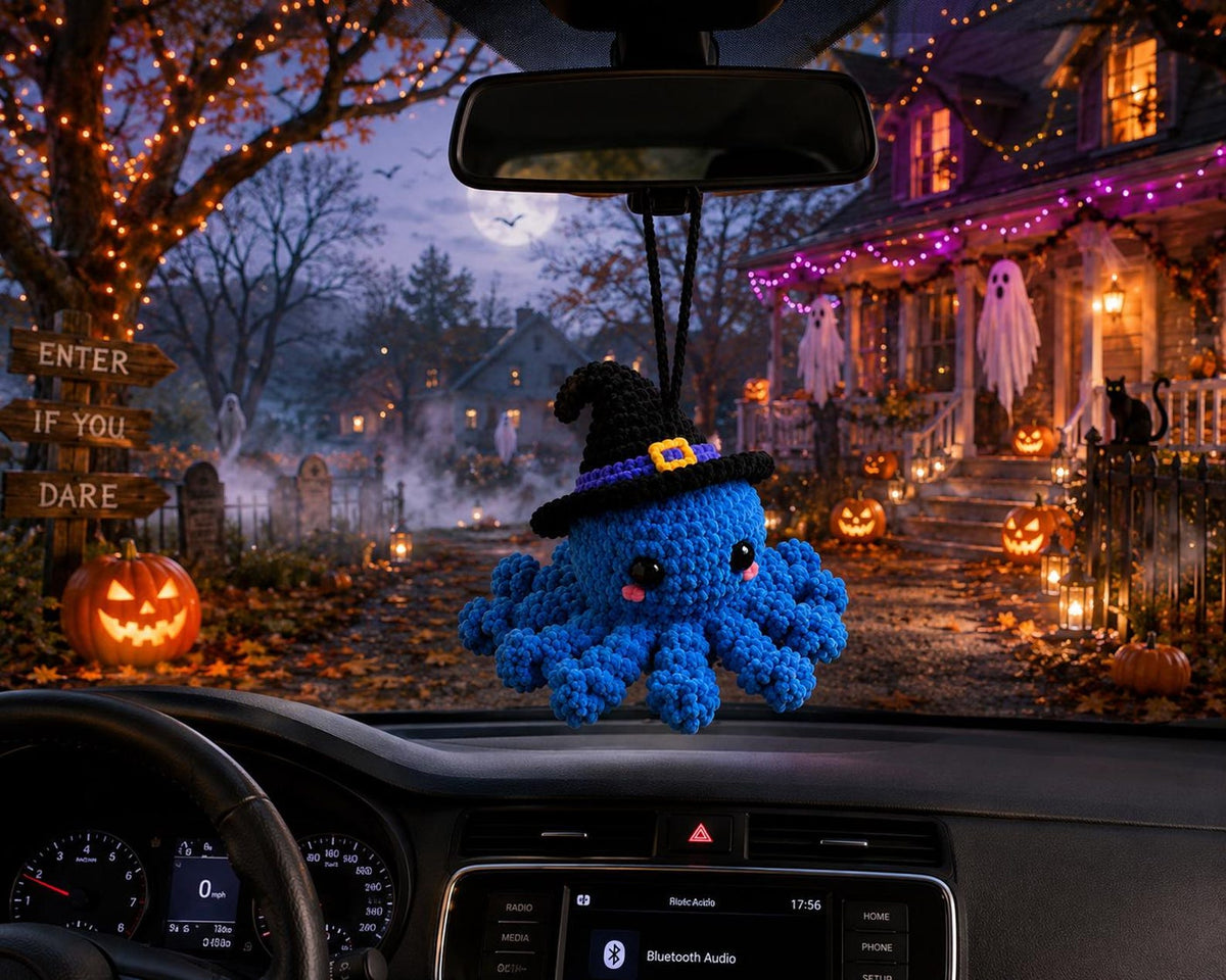 Crochet Halloween Octopus Car Hanging 2026, Cute Pumpkin Spider Ghost Octopus, Rear View Mirror Charm, Handmade Halloween Gift