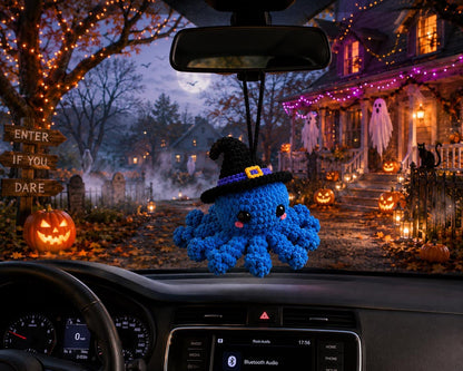 Crochet Halloween Octopus Car Hanging 2026, Cute Pumpkin Spider Ghost Octopus, Rear View Mirror Charm, Handmade Halloween Gift