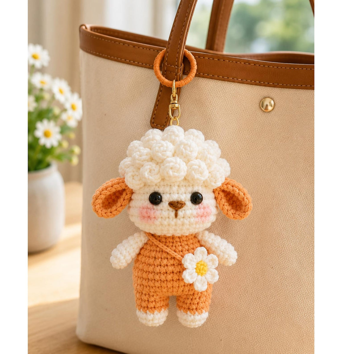Handmade Crochet Lamb Keychain, Amigurumi Sheep Plush Bag Charm,Cute Gift for Her,Animal Keyring, Car Charm, Backpack Charm,Stocking Stuffer