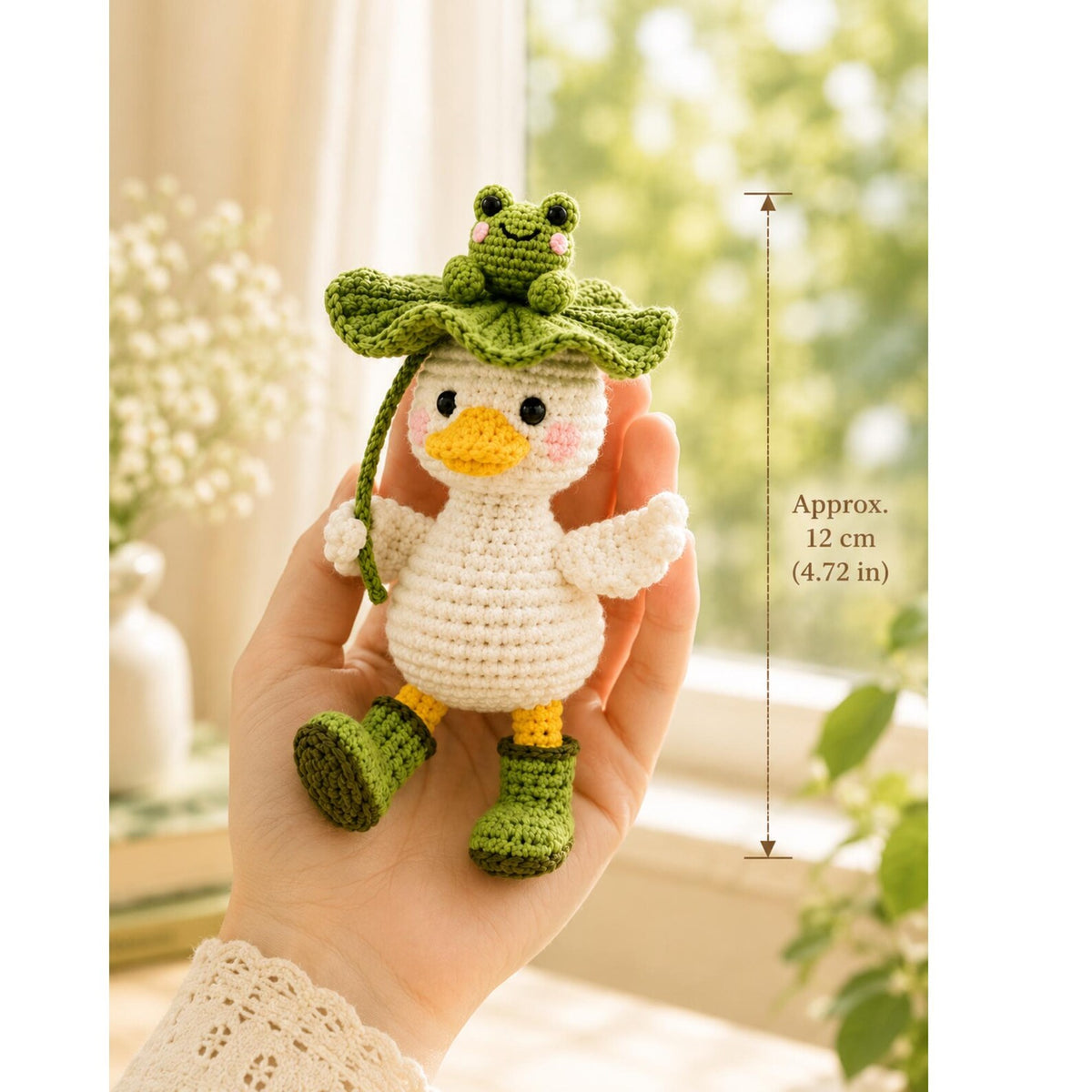 Crochet Duck Keychain, Frog on Lotus Leaf Duck Charm, Cute Amigurumi Bag Charm, Car Hanging Ornament, Backpack Charm, Frog Lover Gift