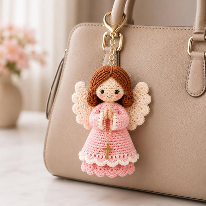 Handmade Crochet Guardian Angel Doll, Handmade Angel Figurine, Prayer Angel Decor, Religious Gift for Mom Daughter, Car Mirror Hanging