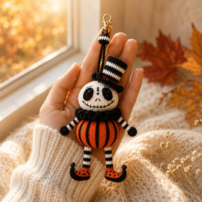 Handmade Crochet Halloween Pumpkin Doll, Cute Car Rearview Mirror Charm, Amigurumi Backpack Bag Charm, Spooky Fall Gift Decor