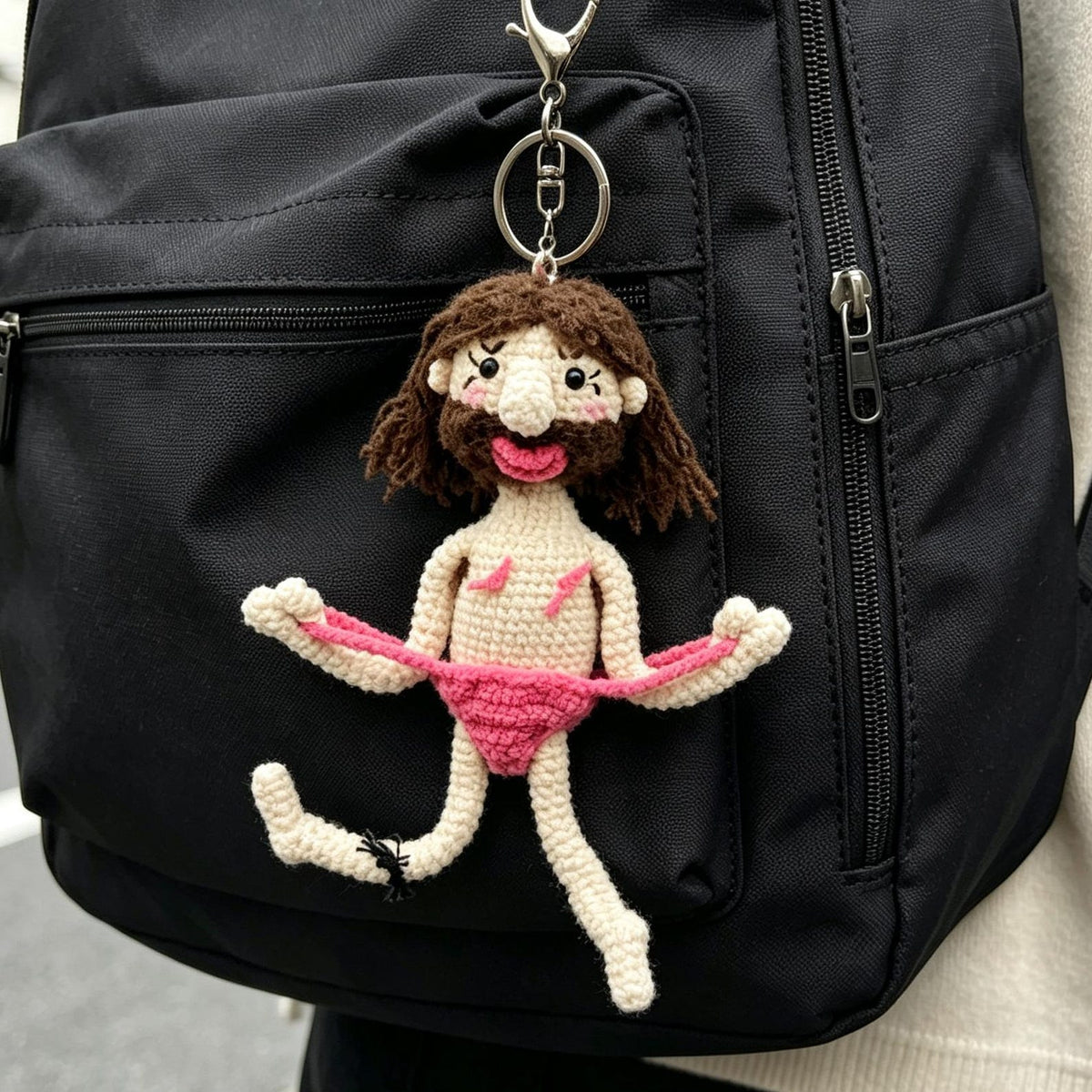Handmade Crochet Whimsical Figurine Keychain Playful Bag Charm Unique Novelty Accessory Fun Handcrafted Ornament For Everyday Daily Use