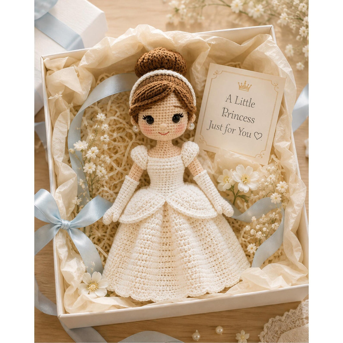 Handmade Crochet Princess Doll, Fairytale Amigurumi Doll, Princess Couple Doll, White Dress Doll, Birthday Gift for Girls, Nursery Decor