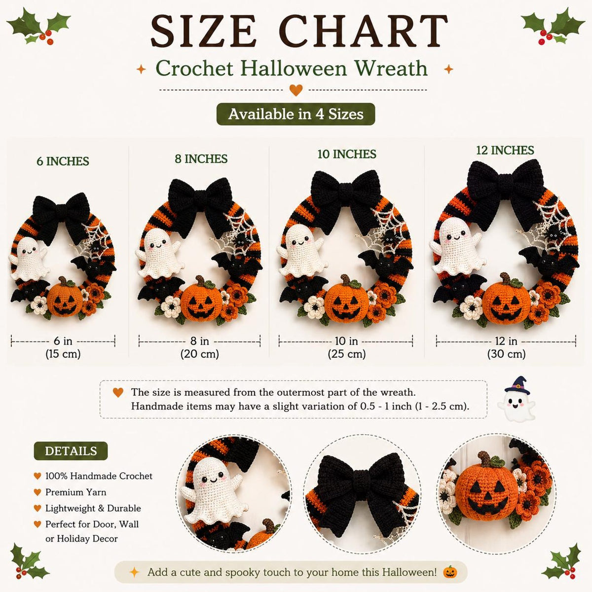 Crochet Halloween Wreath, Handmade Ghost Pumpkin Bat Door Decor, Halloween Welcome Door Sign, Halloween Door Hanger