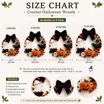 Crochet Halloween Wreath, Handmade Ghost Pumpkin Bat Door Decor, Halloween Welcome Door Sign, Halloween Door Hanger