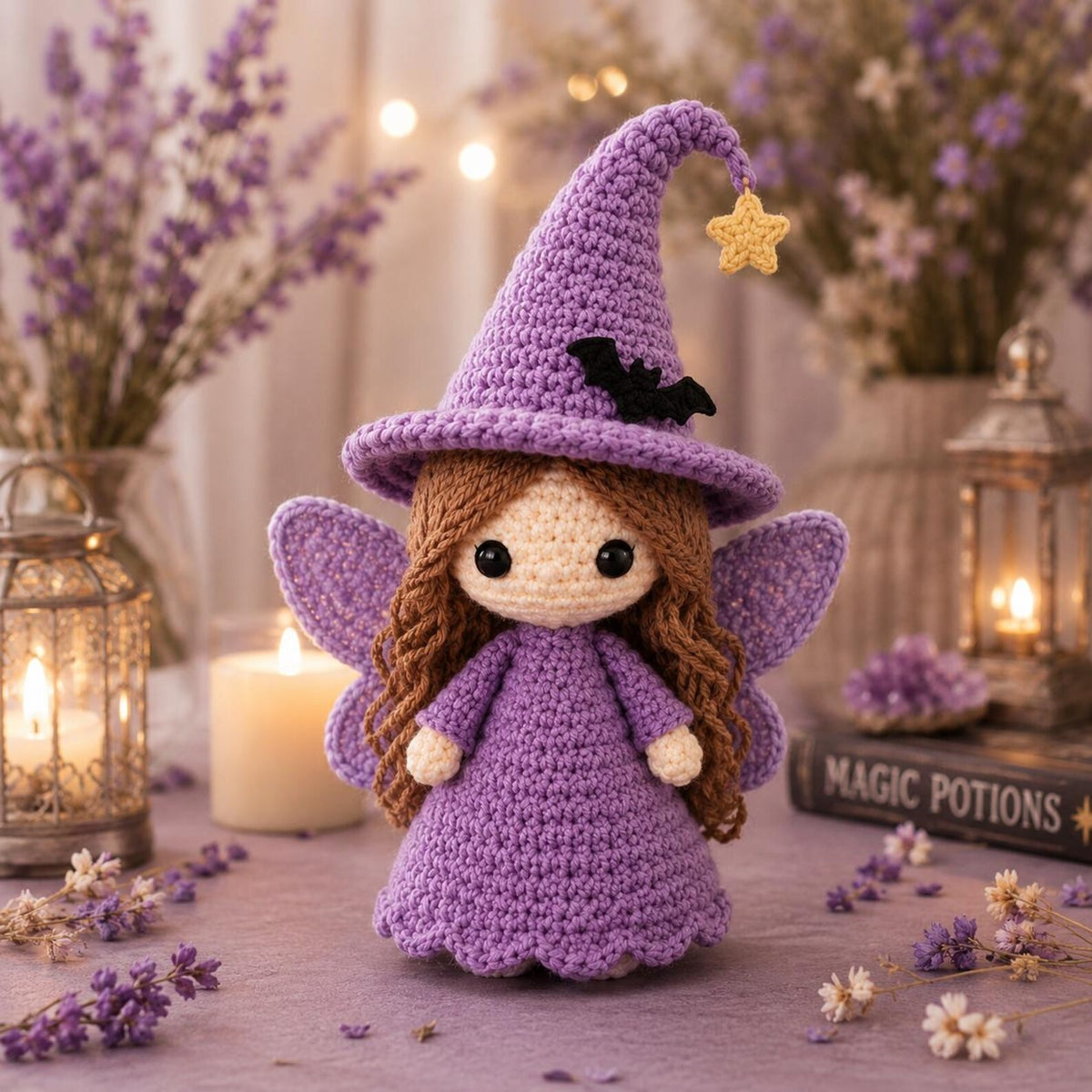 Handmade Crochet Witch Doll, Cute Halloween Amigurumi Fairy, Mini Witch Decor, Spooky Season Gift, Fall Desk Decor, Witch Lover Gift