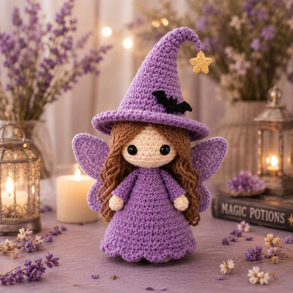 Handmade Crochet Witch Doll, Cute Halloween Amigurumi Fairy, Mini Witch Decor, Spooky Season Gift, Fall Desk Decor, Witch Lover Gift