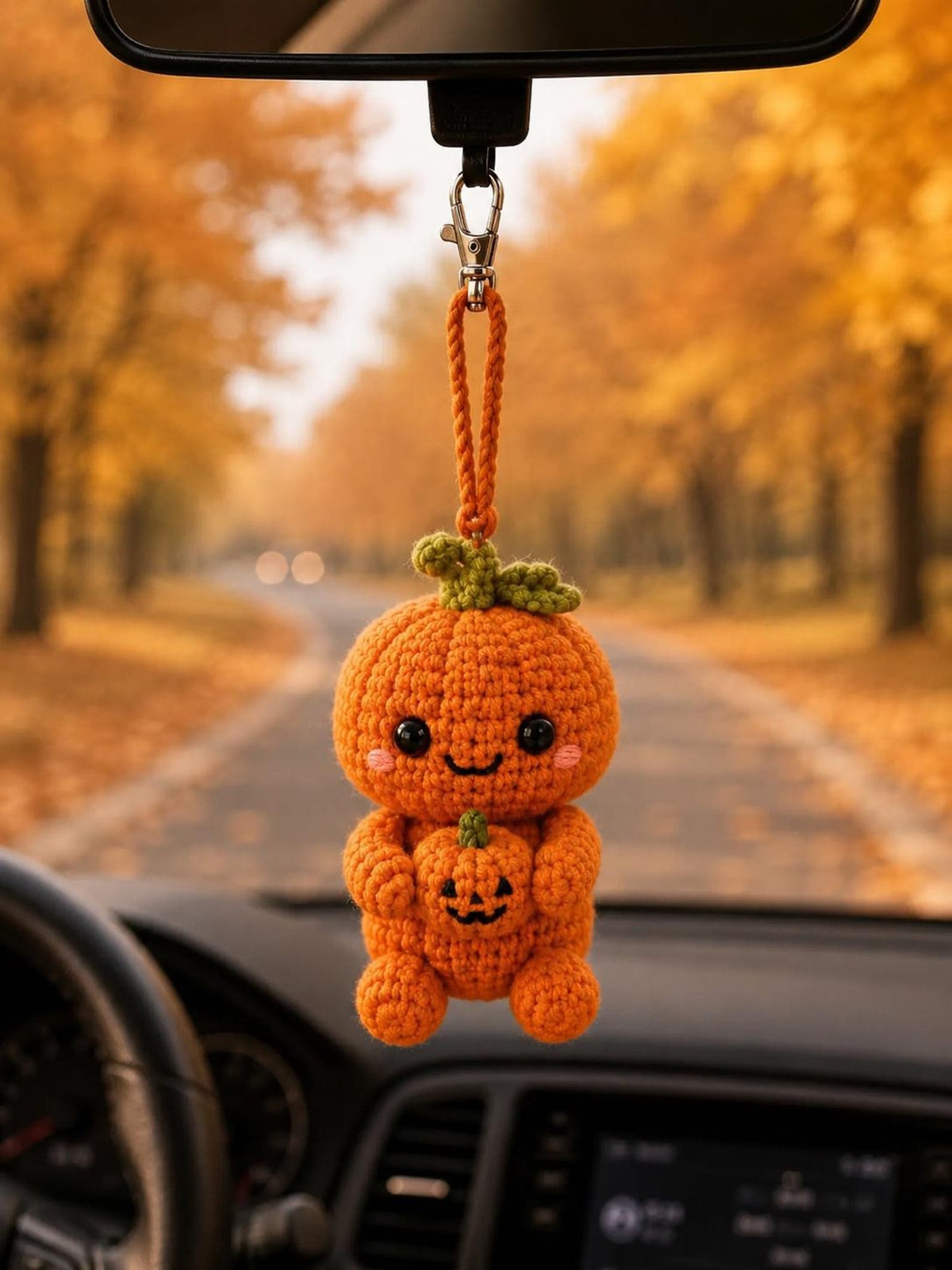 Halloween Crochet Car Hanging, Black Cat Bunny Bat Ghost Mummy Dog Rearview Mirror Charm, Handmade Car Vent Clip, Halloween Gift