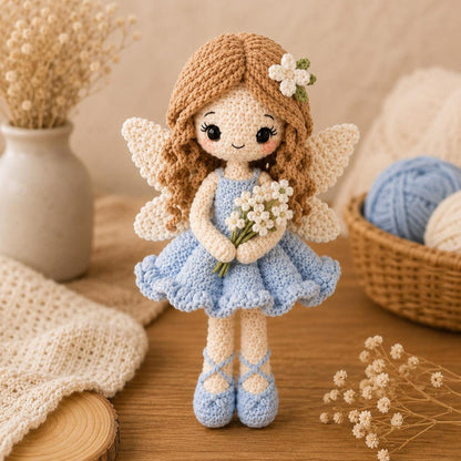 Crochet Fairy Doll, Handmade Amigurumi Angel, Ballerina and Flower Fairy, Fantasy Room Decor, Unique Crochet Gift