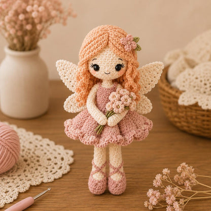 Crochet Fairy Doll, Handmade Amigurumi Angel, Ballerina and Flower Fairy, Fantasy Room Decor, Unique Crochet Gift