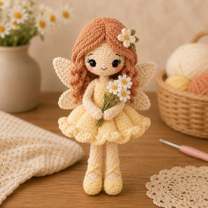 Crochet Fairy Doll, Handmade Amigurumi Angel, Ballerina and Flower Fairy, Fantasy Room Decor, Unique Crochet Gift