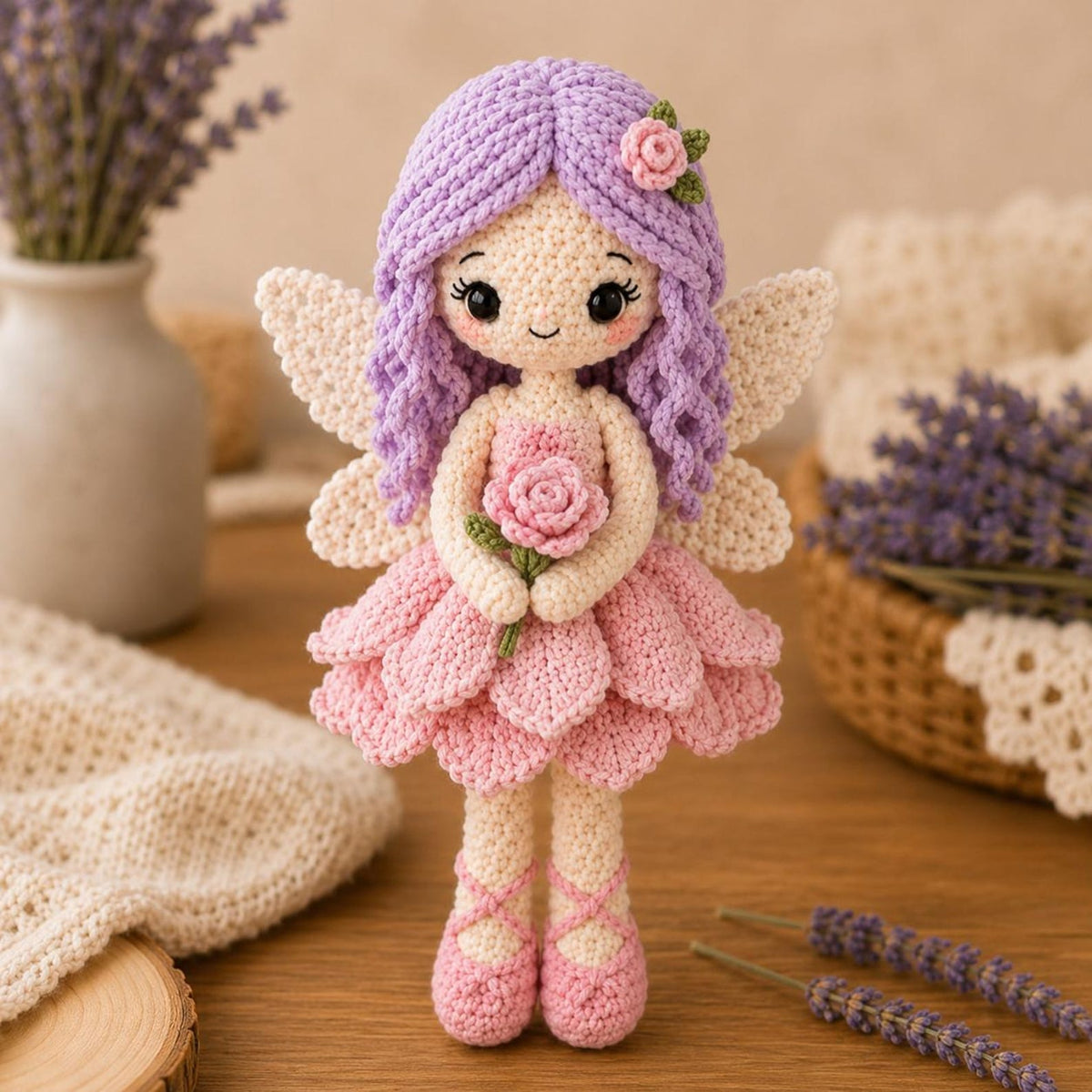 Crochet Fairy Doll, Handmade Amigurumi Angel, Ballerina and Flower Fairy, Fantasy Room Decor, Unique Crochet Gift