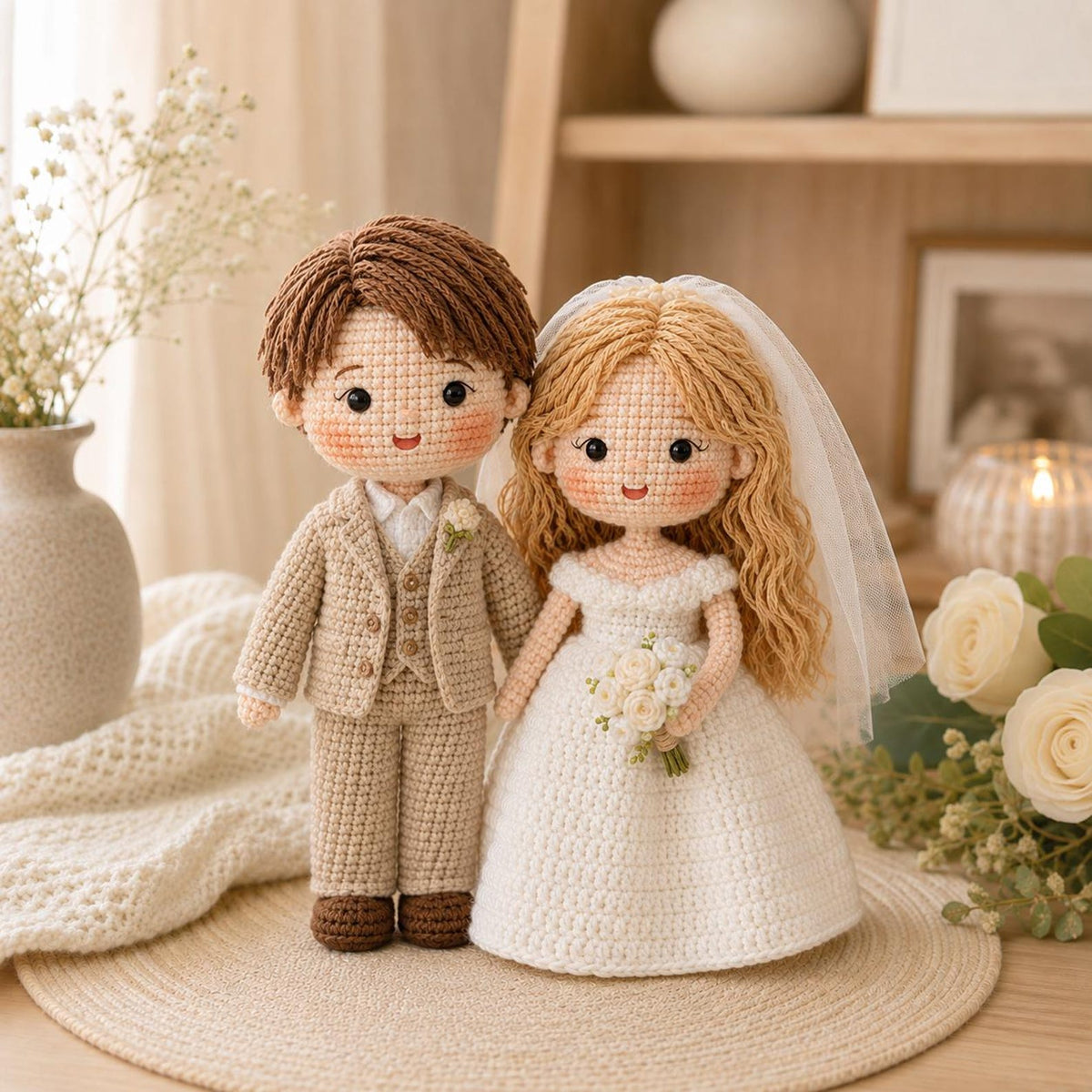 Custom Crochet Bride and Groom Dolls | Personalized Wedding Gift for Couple | Amigurumi Wedding Cake Topper | Anniversary Bridal Keepsake