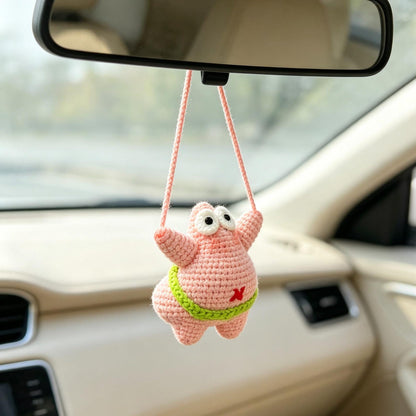 Hand Crocheted Hanging Charm Car Rearview Mirror Handcrafted Ornament Auto Pendant Travel Accessory Present For Automobile Enthusiast