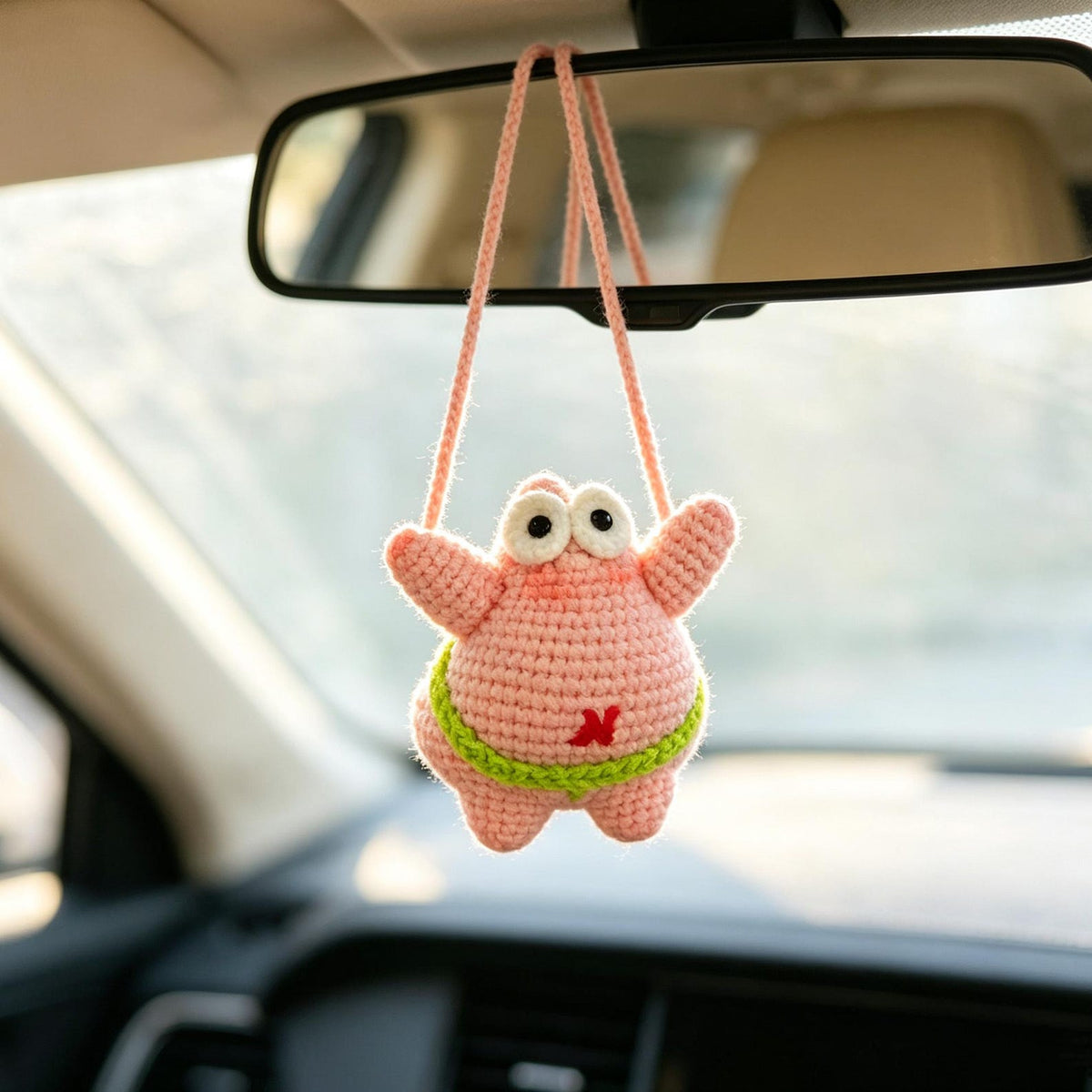 Hand Crocheted Hanging Charm Car Rearview Mirror Handcrafted Ornament Auto Pendant Travel Accessory Present For Automobile Enthusiast