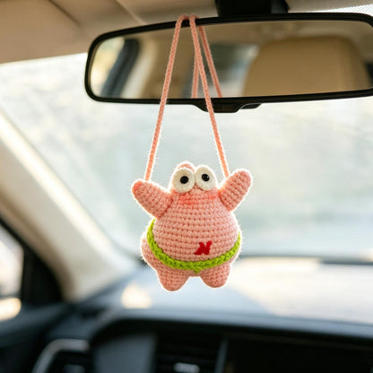 Hand Crocheted Hanging Charm Car Rearview Mirror Handcrafted Ornament Auto Pendant Travel Accessory Present For Automobile Enthusiast
