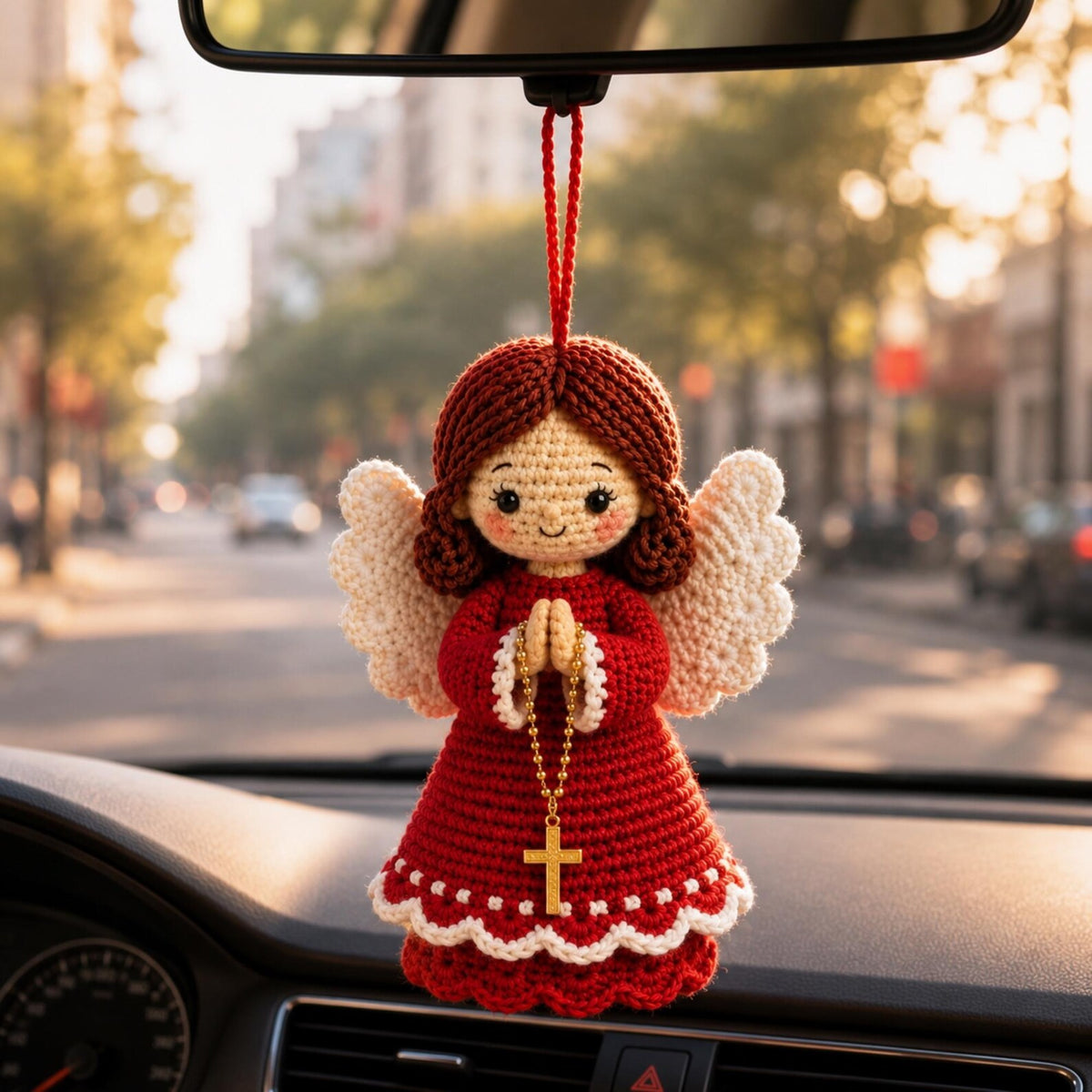 Handmade Crochet Guardian Angel Doll, Handmade Angel Figurine, Prayer Angel Decor, Religious Gift for Mom Daughter, Car Mirror Hanging