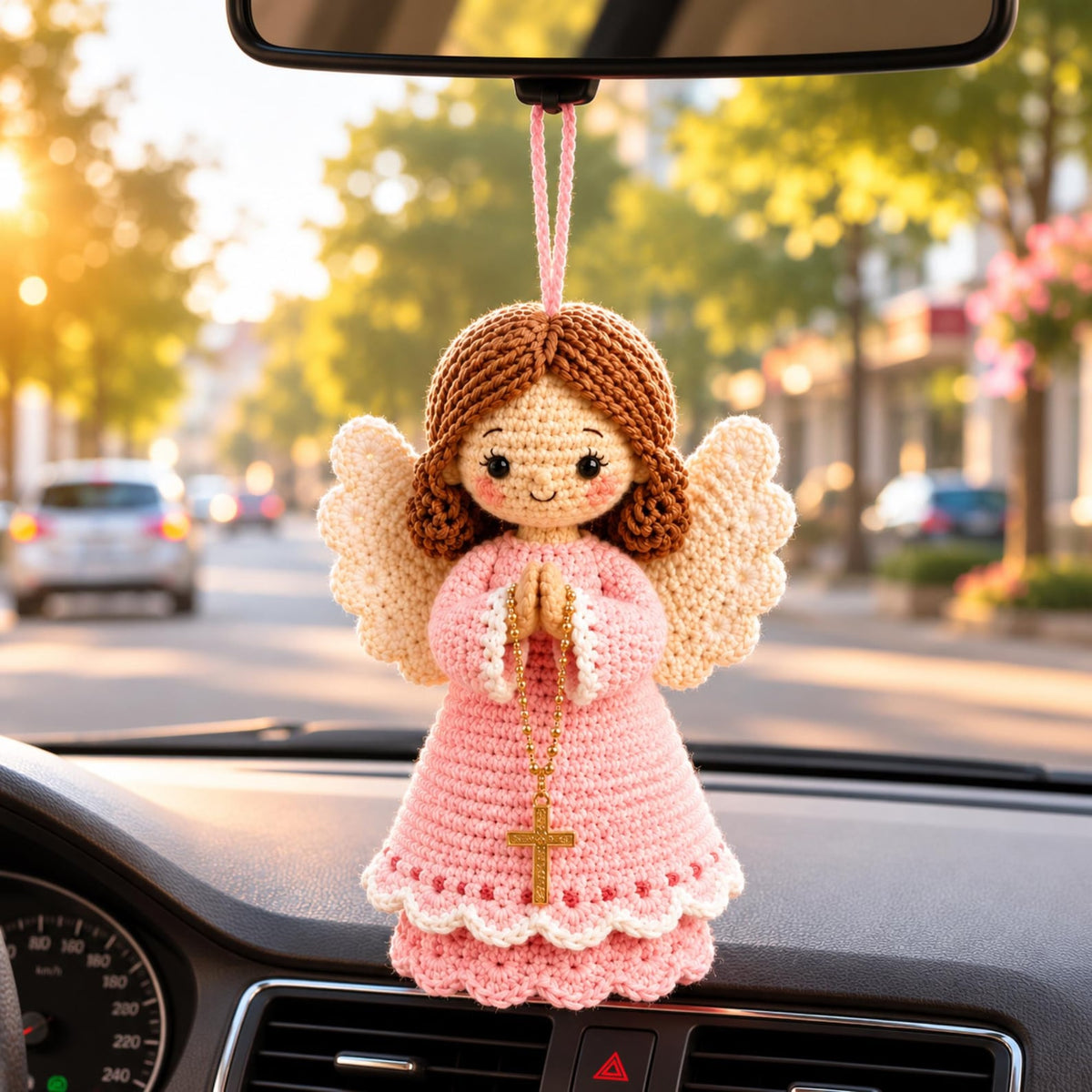 Handmade Crochet Guardian Angel Doll, Handmade Angel Figurine, Prayer Angel Decor, Religious Gift for Mom Daughter, Car Mirror Hanging