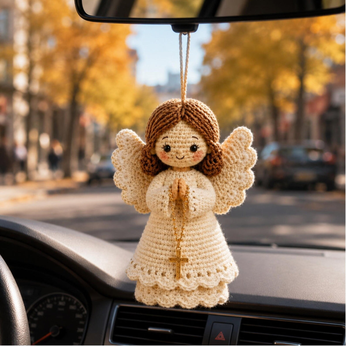Handmade Crochet Guardian Angel Doll, Handmade Angel Figurine, Prayer Angel Decor, Religious Gift for Mom Daughter, Car Mirror Hanging