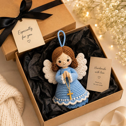 Handmade Crochet Guardian Angel Doll, Handmade Angel Figurine, Prayer Angel Decor, Religious Gift for Mom Daughter, Car Mirror Hanging