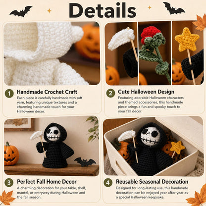Handmade Crochet Halloween Doll, Cute Ghost Decor, Fall Tabletop Decoration, Spooky Desk Accent, Unique Halloween Gift for Ghost Lovers