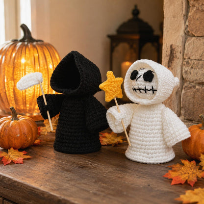 Handmade Crochet Halloween Doll, Cute Ghost Decor, Fall Tabletop Decoration, Spooky Desk Accent, Unique Halloween Gift for Ghost Lovers