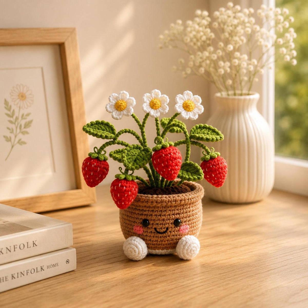 Crochet Strawberry Plant Pot | Crochet Flowers| Never-Wilting Desk Decor| Birthday Gift| Bridesmaid | Handmade with love