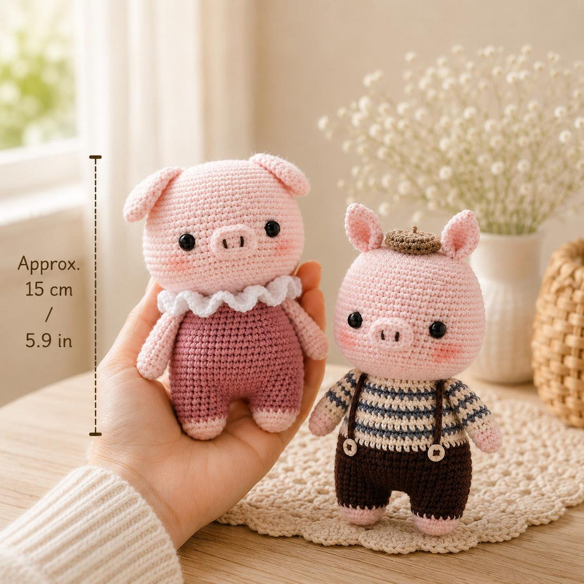 Crochet Pig Couple, Handmade Amigurumi Pig Dolls, Cute Pig Plush, Anniversary Gift for Couple, Wedding Gift, Nursery Decor, Valentine Gift