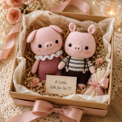 Crochet Pig Couple, Handmade Amigurumi Pig Dolls, Cute Pig Plush, Anniversary Gift for Couple, Wedding Gift, Nursery Decor, Valentine Gift