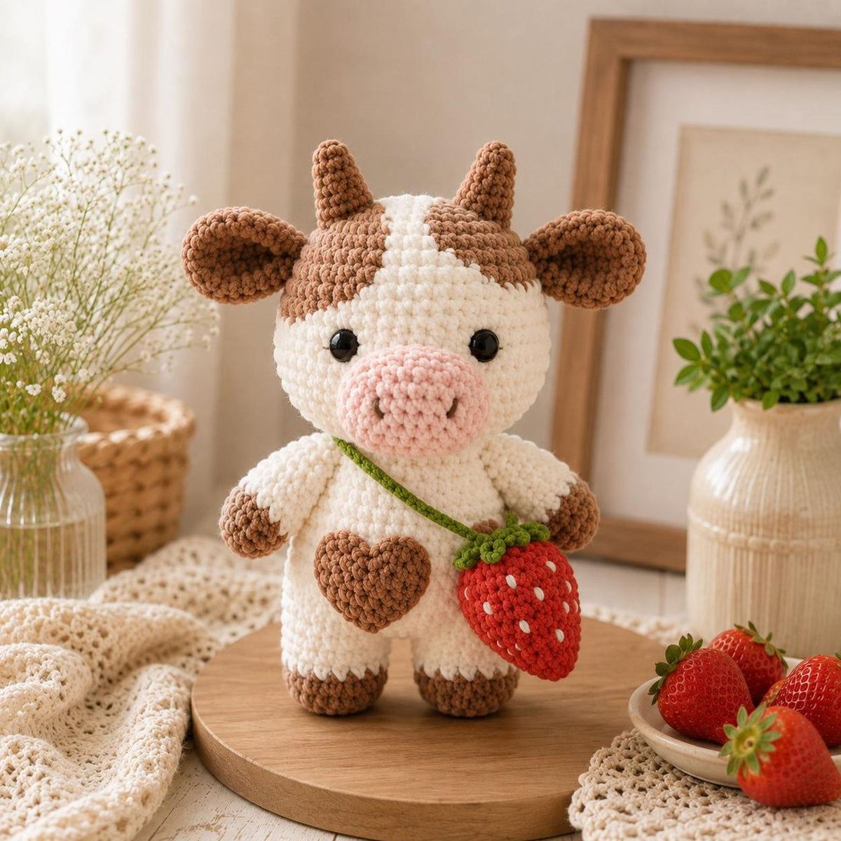 Cute Crochet Cow Plush, Handmade Amigurumi Cow, Pink Cow Stuffed Animal, Nursery Decor, Baby Shower Gift, Cute Farm Animal Gift