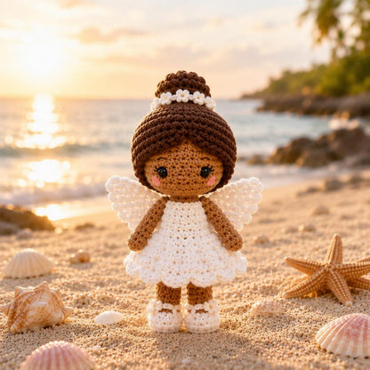 Handmade Crochet Brown Skin Angel Doll, Amigurumi Fairy Doll, Guardian Angel Gift, Nursery Decor, Baby Shower Gift, Angel Keepsake